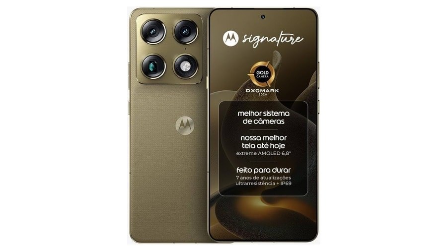 Smartphone Motorola Signature 5G - 512GB 24GB (12GB RAM + 12GB RAM Boost), 3 cameras 50MP Sony Lytia e Zoom 100x, Tela 1.5K extreme Amoled 165hz