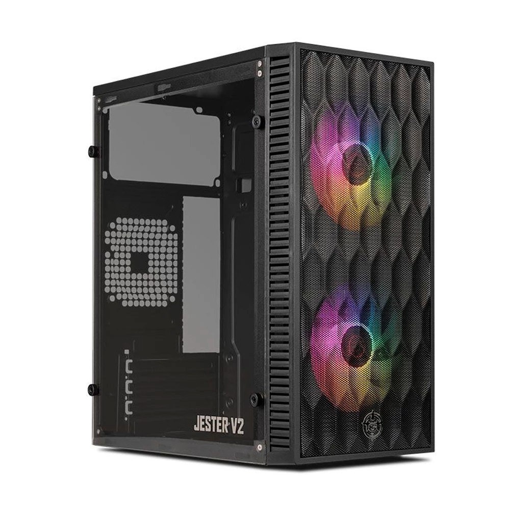 Gabinete Gamer TGT Jester V2 Rainbow Mini-Tower Lateral de Acrilico c/2 Fans, Preto TGT-JSRV2-BKGF02