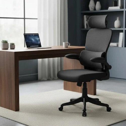 Cadeira Escritório Ergonômica B500 Marca Mulltx Cor Preto Com Suporte Lombar Estofado Tecido Respirável Mesh