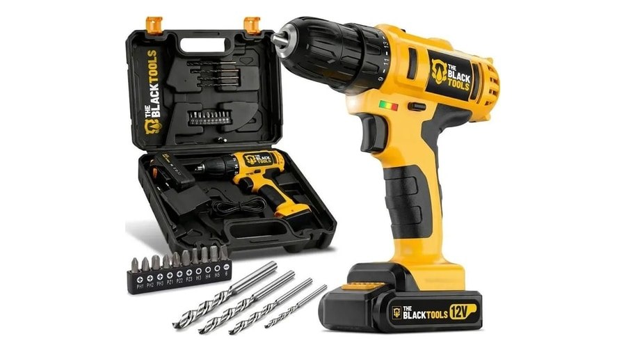 Furadeira Parafusadeira Sem Fio A Bateria Tb-12e 12v 3/8 10mm Com Maleta E Acessórios The Black Tools Amarelo/preto 127/220v 60