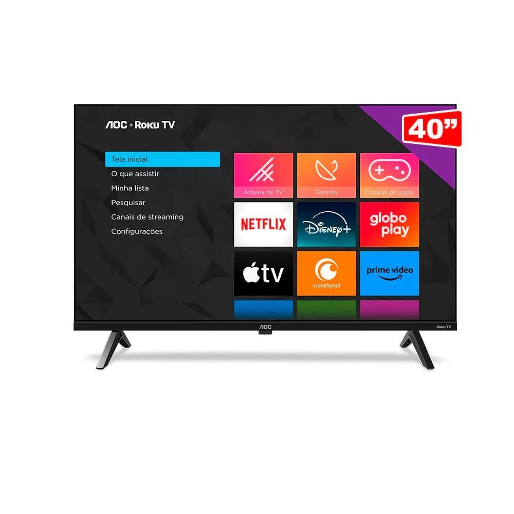 Smart TV LED AOC 40 Polegadas Full HD Roku 40S5045/78 Wi-Fi HDMI Preta