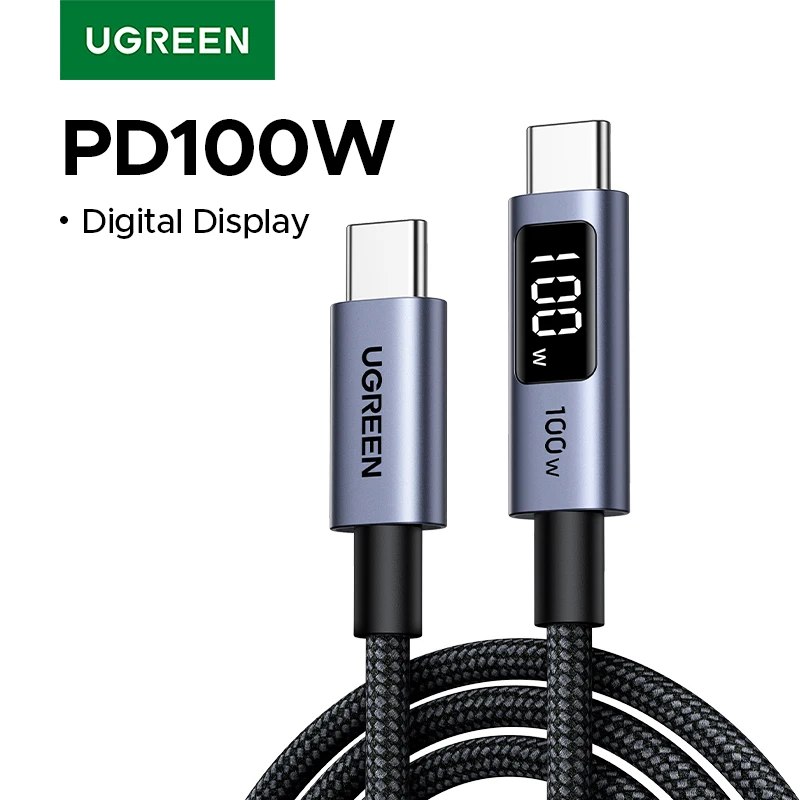 (3 unidades) Cabo USB C UGREEN PD100W com Display Digital de Energia