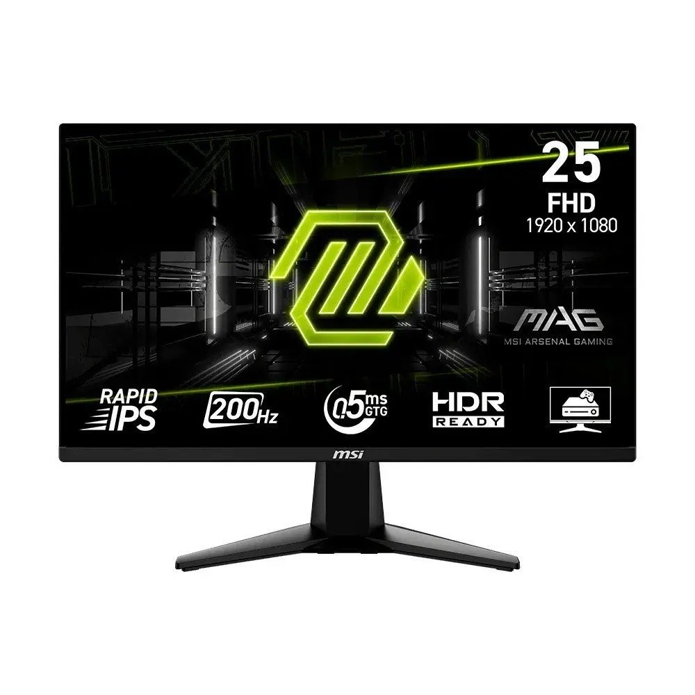 Monitor Gamer MSI MAG 25", Full HD, 200Hz, 0.5ms, Rapid IPS, FreeSync Premium, HDR Ready, Preto
