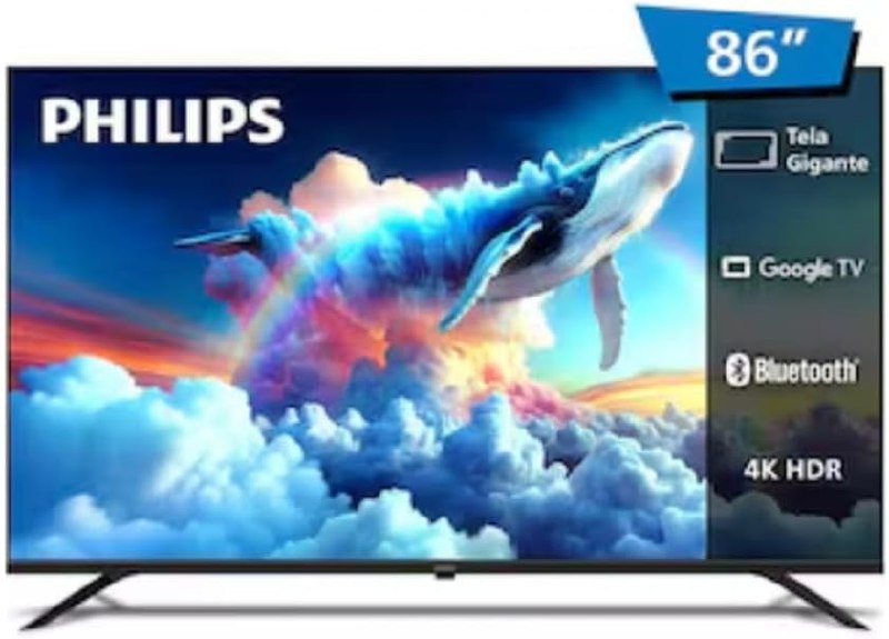 Philips Smart TV LED 86 Polegadas Ultra HD 4K 86PUG7019/78 com Google TV, Comando de Voz, Wi-Fi, Bluetooth, HDR10, 3 HDMI, 2 USB