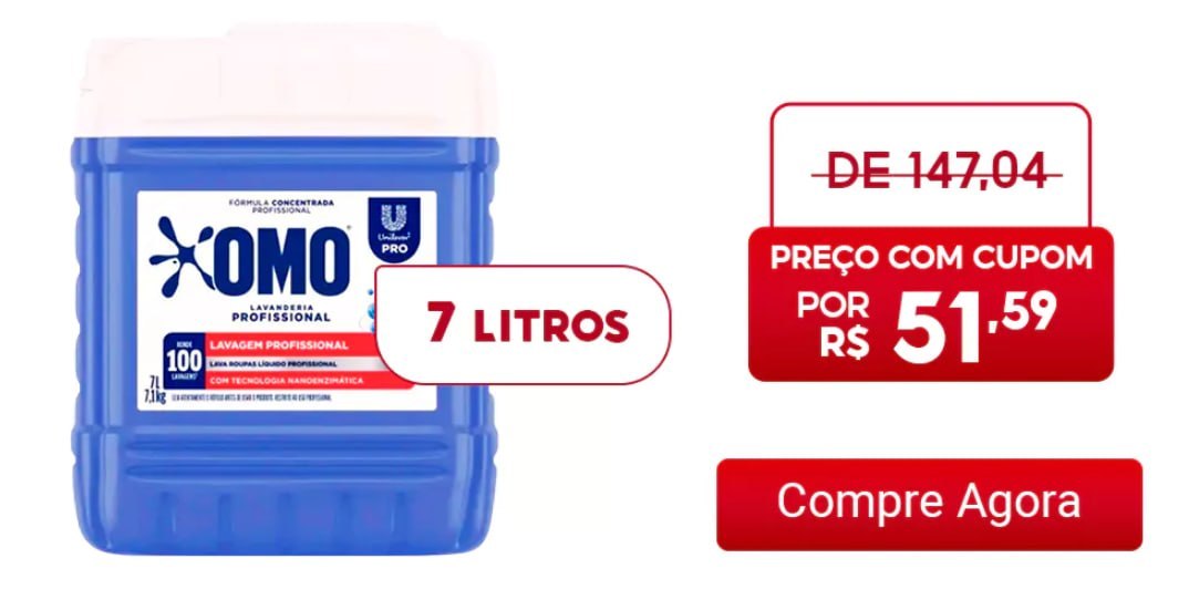 Lava Roupas Lavanderia Pro Líquido 7L Omo - R$ 51