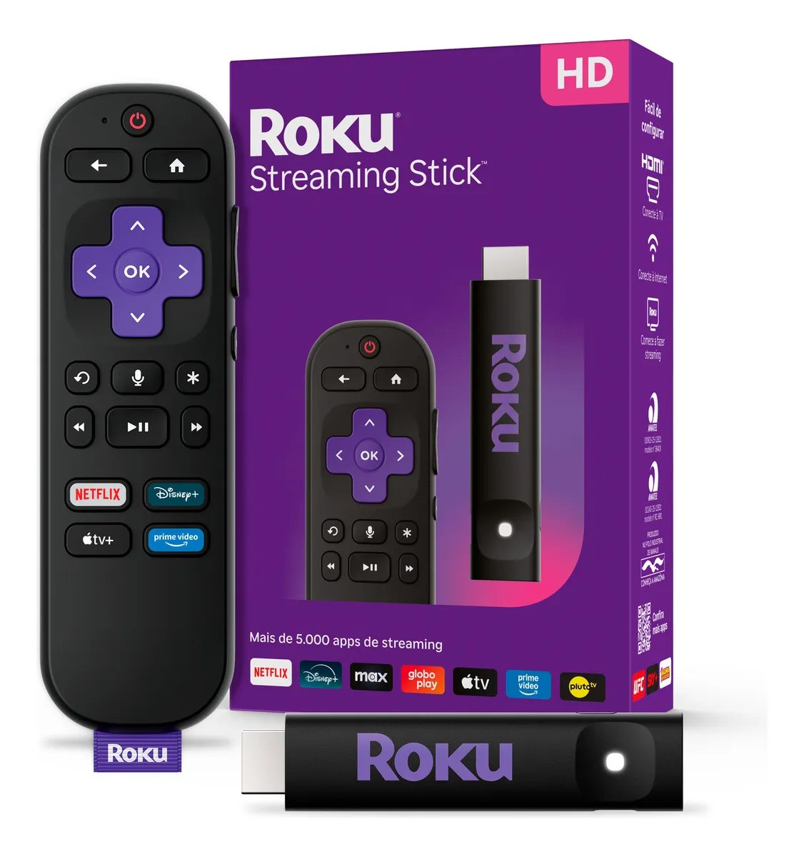 LANÇAMENTO - Roku Streaming Stick 2025 Para Tv Hd/fhd Controle Por Voz Preto De Voz