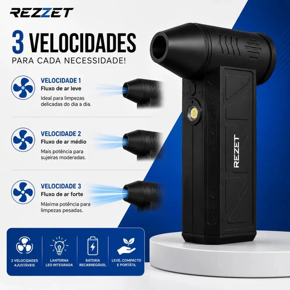 Soprador Ar Turbo 130000rpm Sem Fio Recarregável Usb 3 Níveis