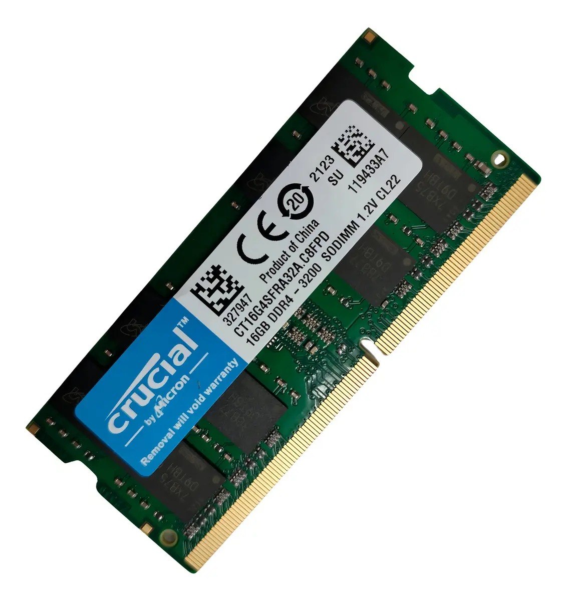 Memória Ram Notebook Ddr4 3200mhz 16gb Cl22 Color Verde Crucial Ct16g4sfra32a Sodimm