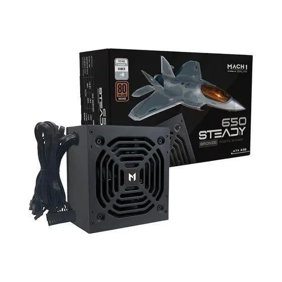 Fonte MACH1 Steady, 650W, 80 Plus Bronze, PFC Ativo, Preto