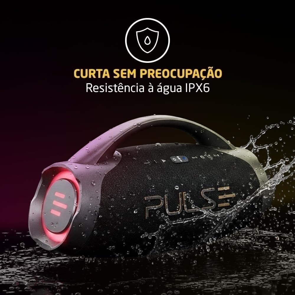Caixa de Som Bluetooth Pulse X Boombox 220W RMS, Resistente a Água e com Iluminação LED – SP626