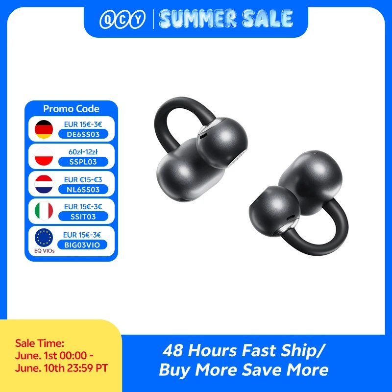 QCY CT06 Clip-On Fones de Ouvido Crossky C50 Open Ear Bluetooth 6.0 (4 Mic, 35h, IPX5) 🇧🇷 Selecione Envio do Brasil