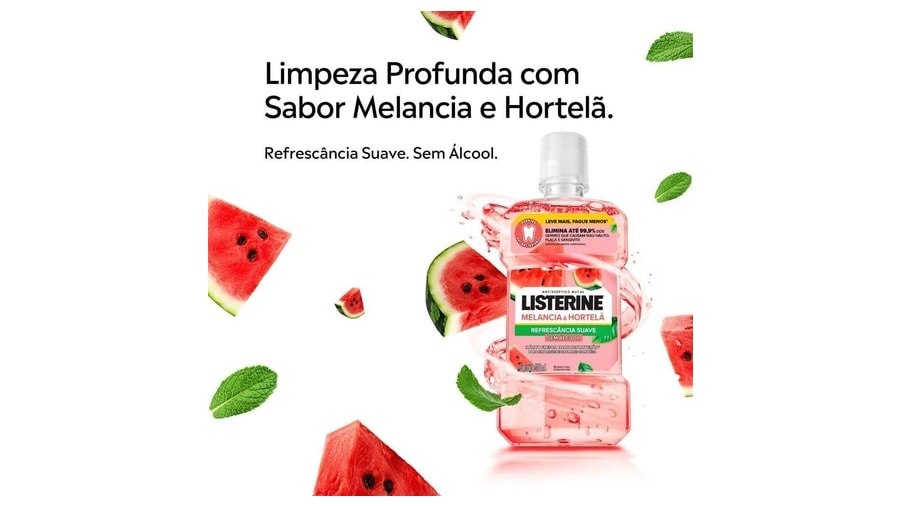LISTERINE Melancia & Hortelã Enxaguante Bucal Sem Álcool, 500mL
