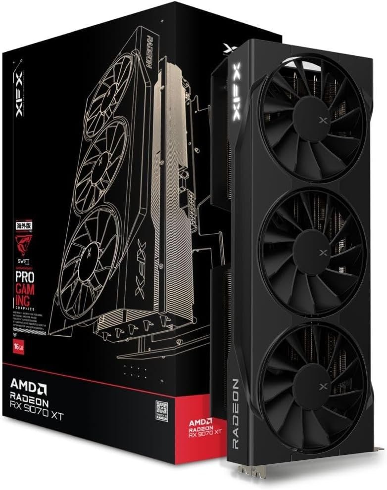 XFX Placa gráfica Swift AMD Radeon RX 9070XT Triple Fan Gaming Edition 16GB GDDR6, preta