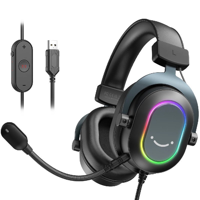 Fone de ouvido para jogos RGB dinâmico Fifine com microfone Fones de ouvido sobre a orelha 7.1 Sonido surround PC PS4