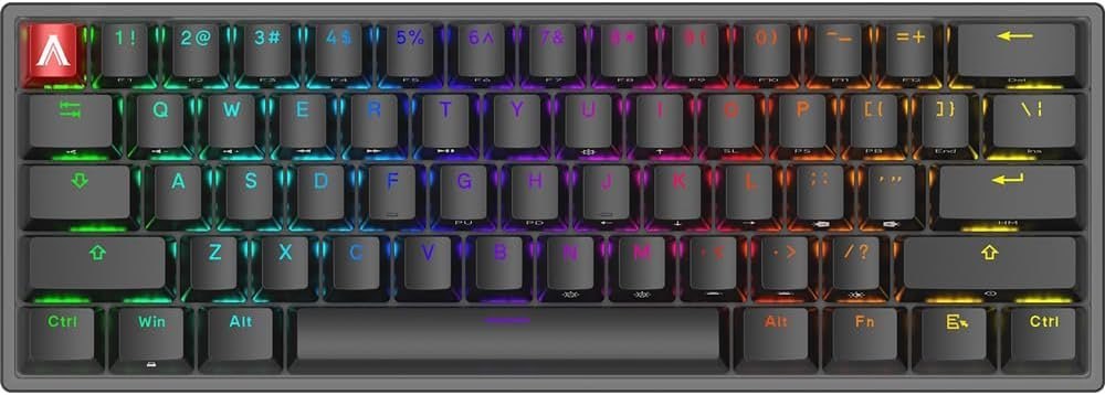 Teclado Mecânico Gamer AGON AGK600 Cherry MX Red Switch Hot-Swappable US RGB 360° com design 60% ultracompacto