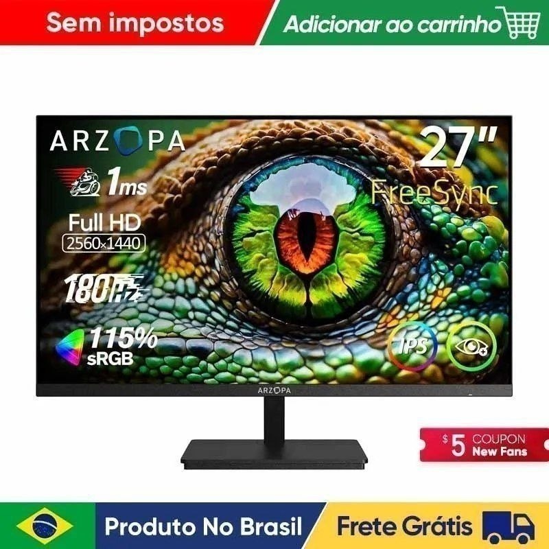Monitor Arzopa Gamer 27" QHD Fast IPS 180Hz 1Ms HDMI DP