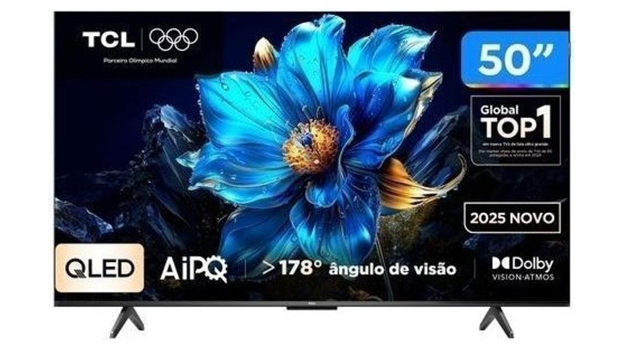 Smart Tv 50" Tcl 4K UHD Qled 50P7K Google Tv aiPq Google Assistente 3 HDMI