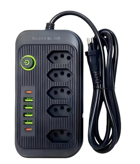 Extensão 5 Tomadas E 1 Pd 4 Usb Led Bivolt Power 127v/220v