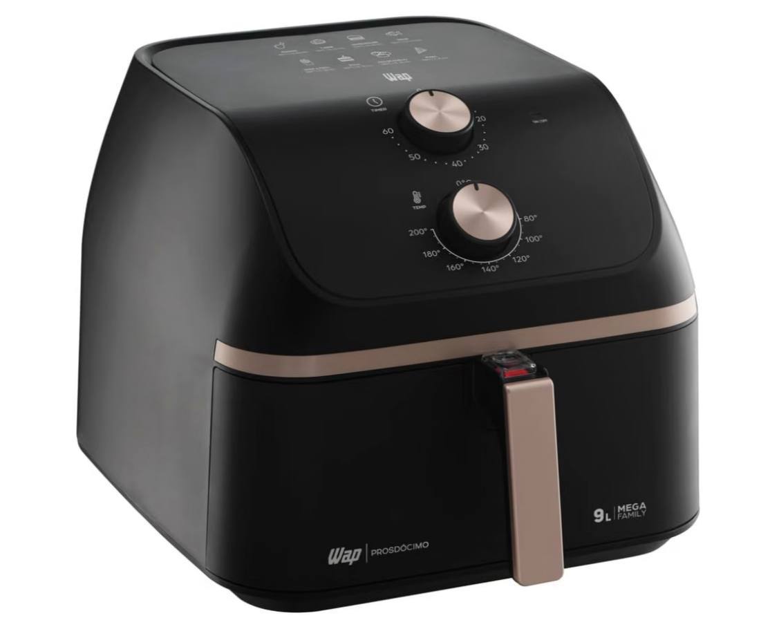 WAP Fritadeira Air Fryer MEGA FAMILY 9 Litros com Cesto Amplo e Circulação de Ar 360°, Timer Sonoro 1900W 127V