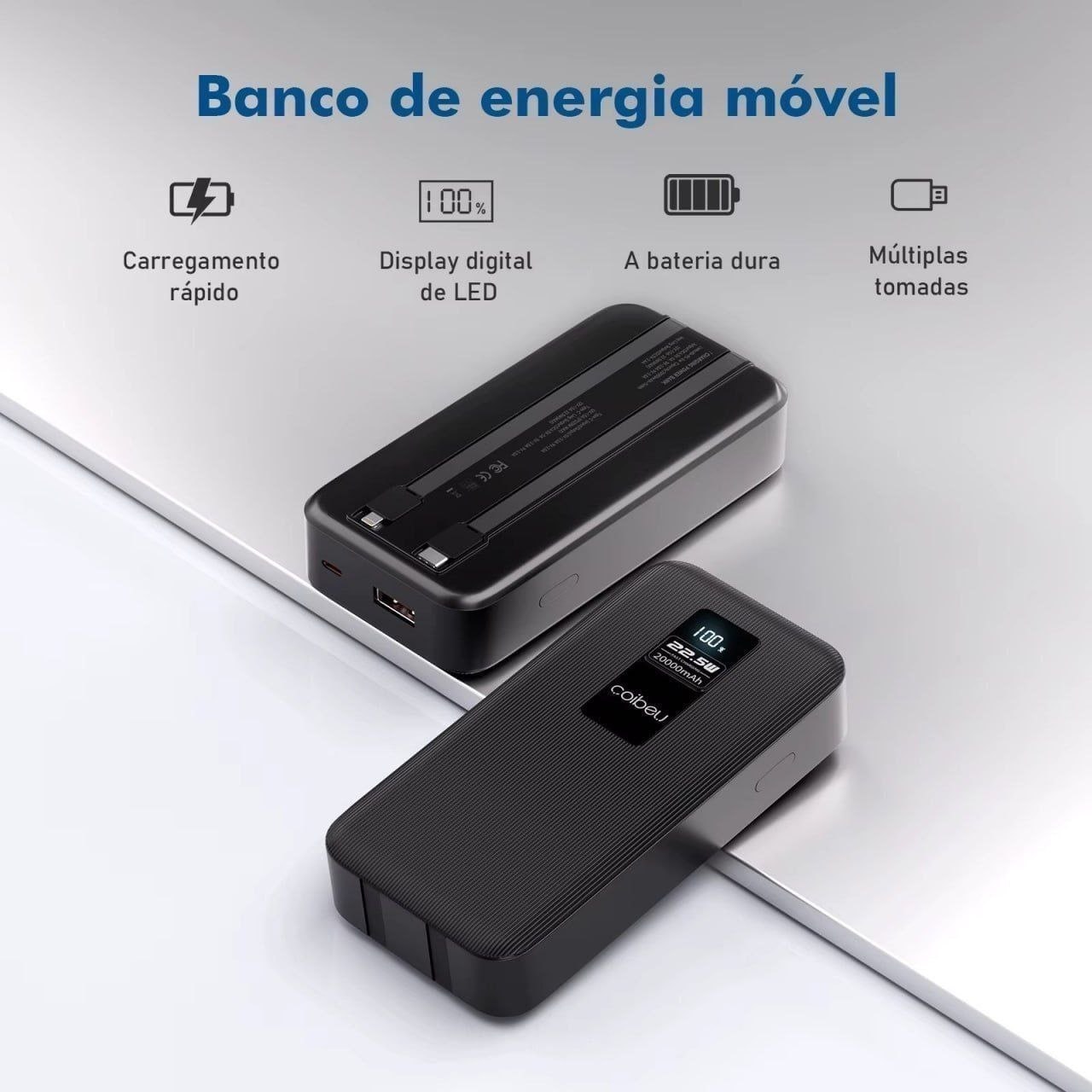 10000 e 20000 mAh, Power Bank Portátil, Pilhas Recarregáveis