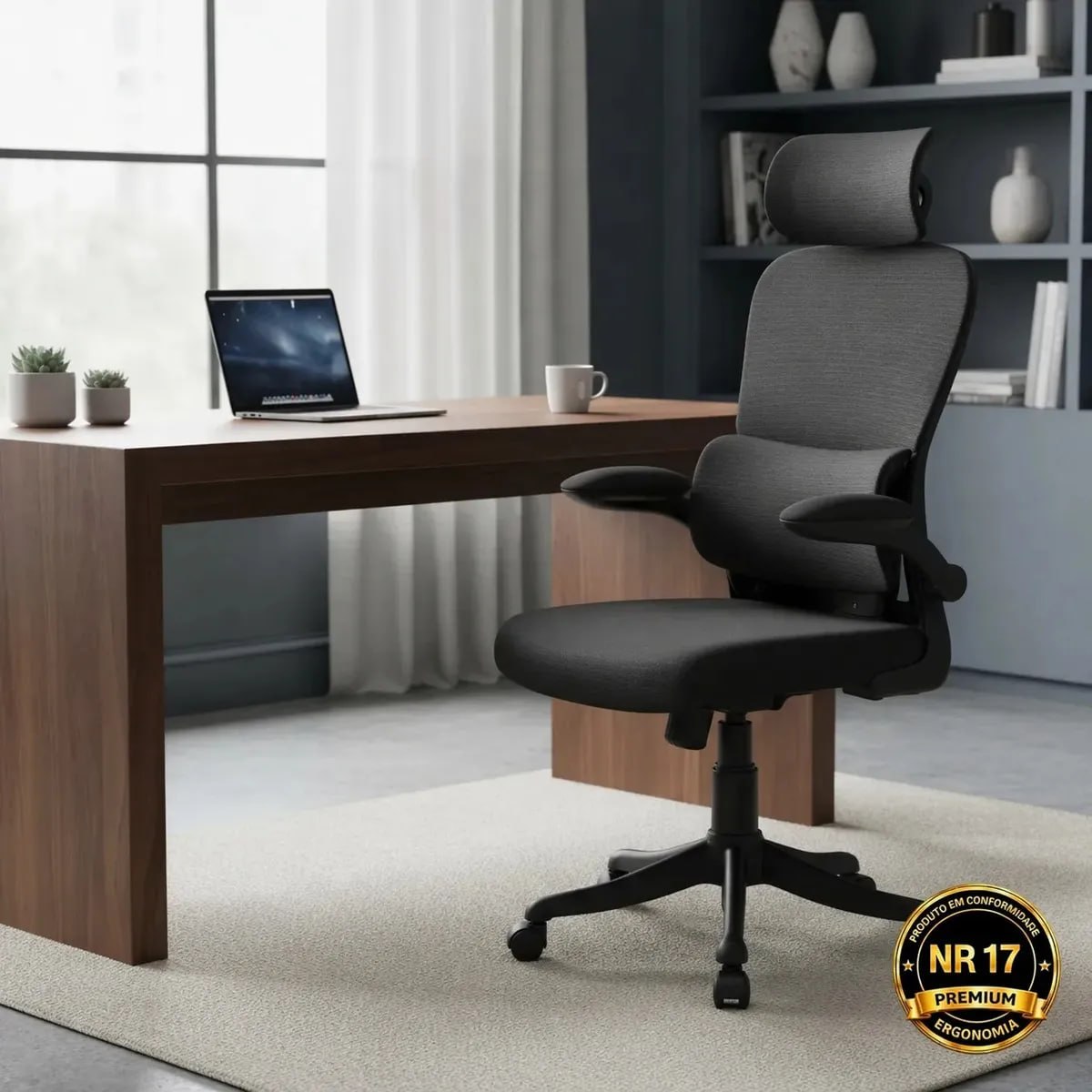 Cadeira Escritório Ergonômica Nr17 Giratoria Regulagem Altura Suporte Lombar Reclinavel 130 Graus Suporta Cor Preto Corsair