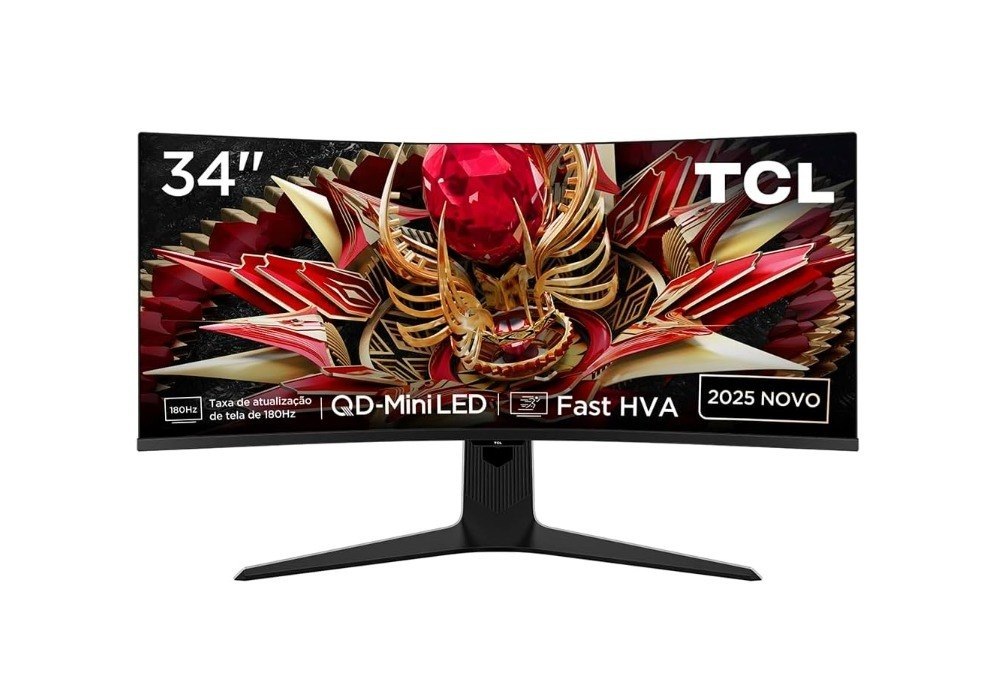 Monitor Gamer Curvo TCL 34 Polegadas QLED Mini LED WQHD R83Q 180Hz 1ms (GtG) HDR 1400 nits 34R83Q