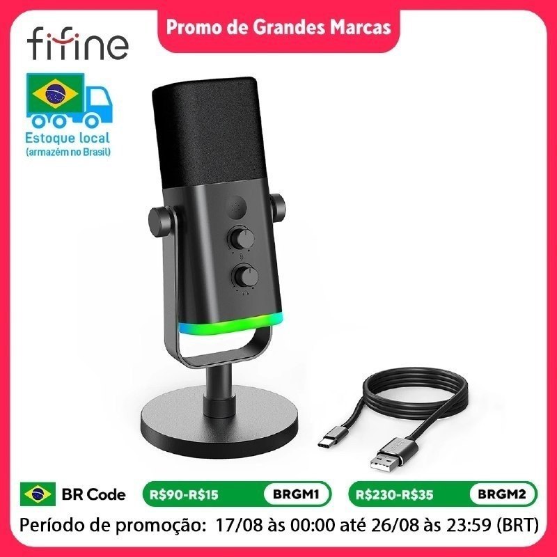 Microfone Dinâmico Fifine Ampligame AM8 USB/XLR RGB