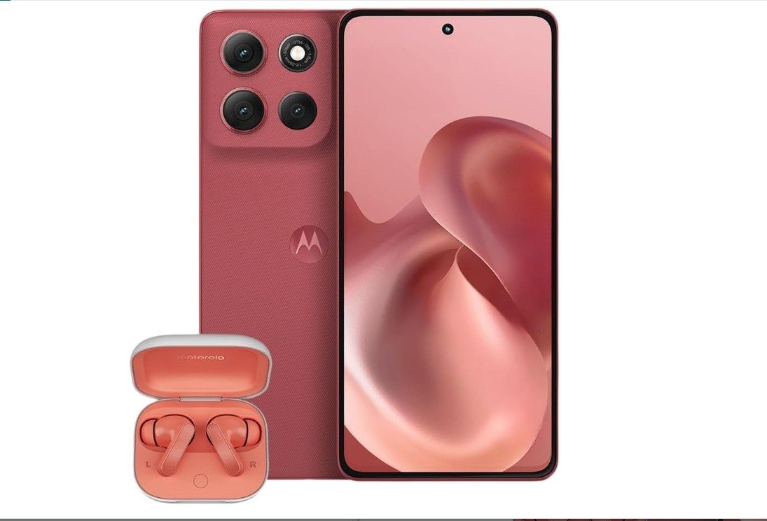 Smartphone Motorola Moto g86 5G Vermelho + Fone Bluetooth Buds - 256GB 24GB (8GB RAM+16GB Ram Boost) Tela 1.5K pOLED, 50MP Sony camera OIS Moto AI, videos em 4K, IP68 + IP69