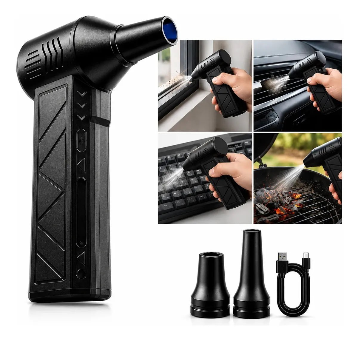 Soprador Ar Turbo 130000rpm Sem Fio Recarregável Usb 3 Níveis Jato Forte