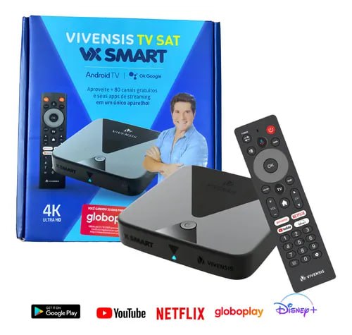 TV BOX Hibrido Vivensis Vx Smart 4k Android Tv 100% Certificado + 80 Canais Parabolica Digital
