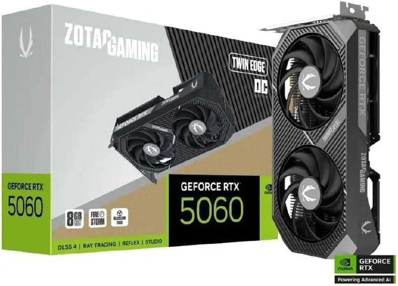Placa de Vídeo RTX5060 ZOTAC GAMING GEFORCE RTX 5060 8GB 128BITS GDDR7 TWIN EDGE OC ZT-B50600H-10M