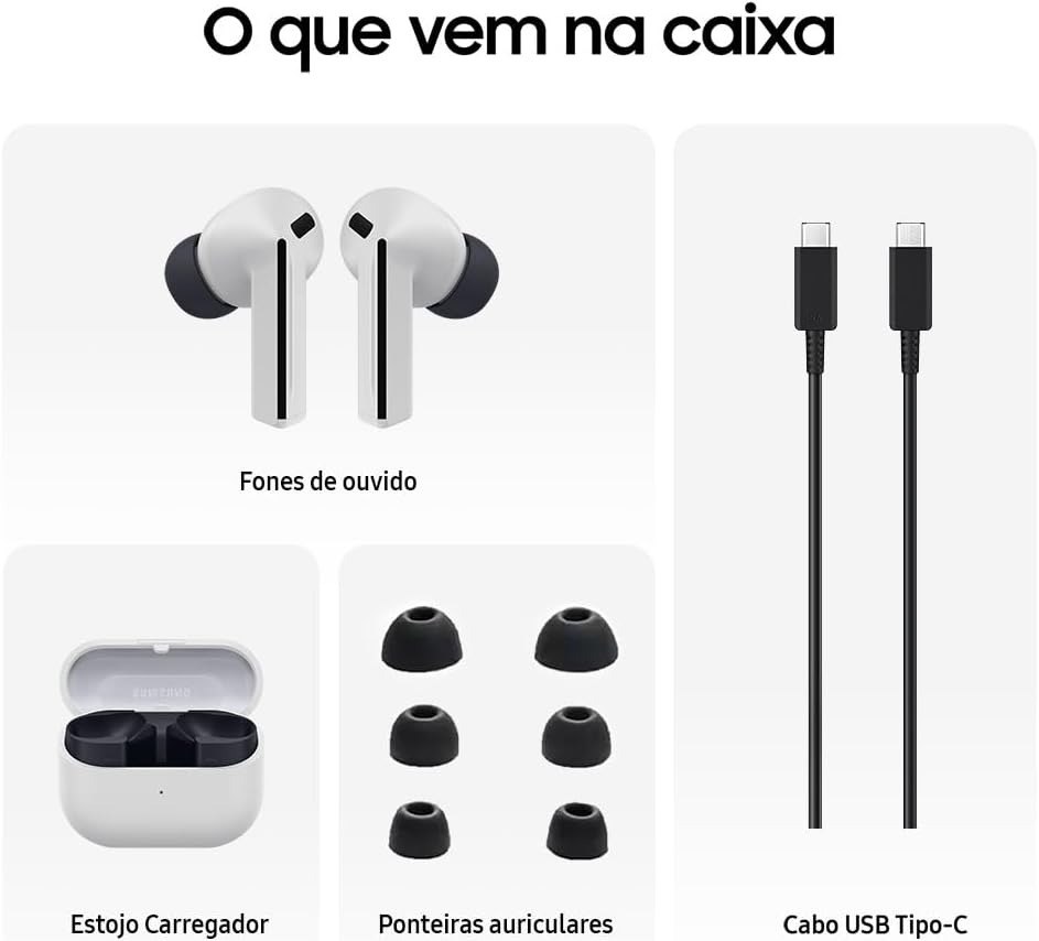 Samsung Galaxy Buds3 FE, Fone de Ouvido sem Fio, Cancelamento Ativo de Ruído, Galaxy AI