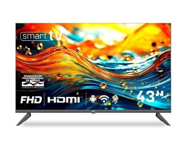 Smart TV HQ 43 Full HD tela sem bordas Android 12 design Slim HQS43NKHM