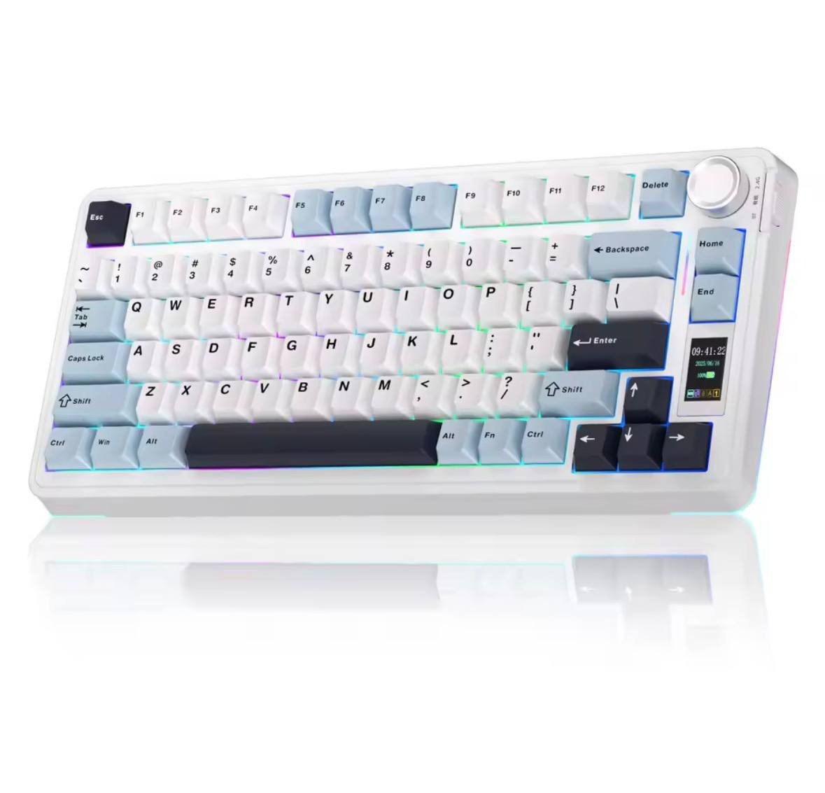 Teclado Mecanico Sem Fio AULA S75Pro 75% com iluminação RGB, tela TFT