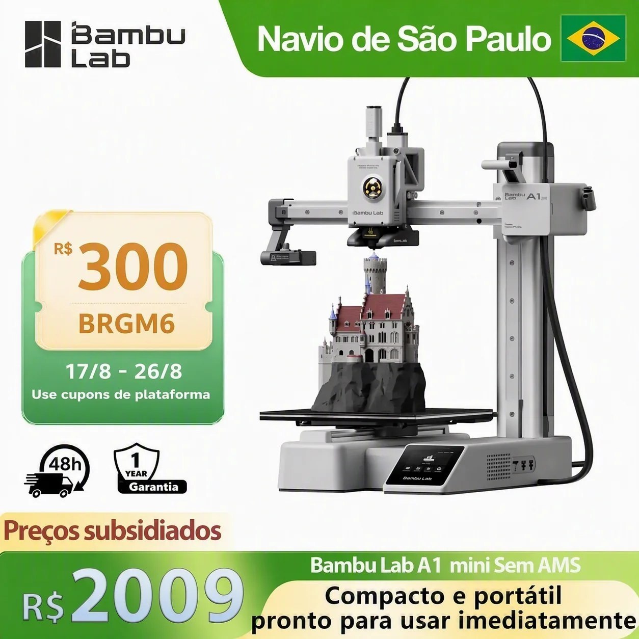 Impressora 3D Bambu Lab A1 Mini 500 mm/s