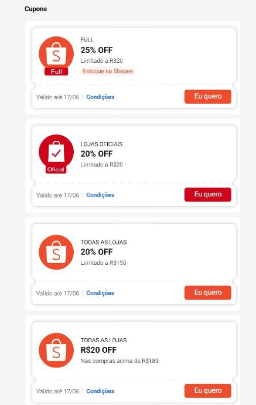 RENOVADOS - CUPONS ESQUENTA 7.7 SHOPEE