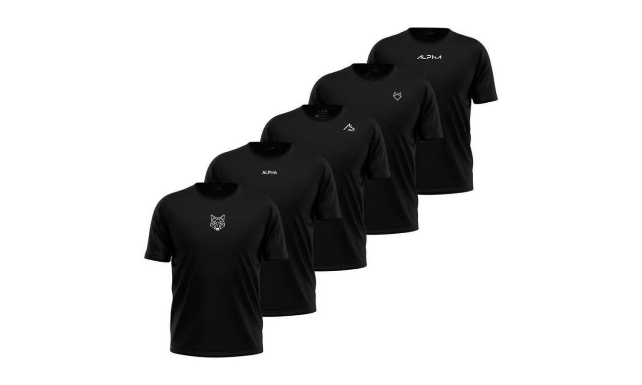 Kit 5 Camisetas Dry All Black Alpha