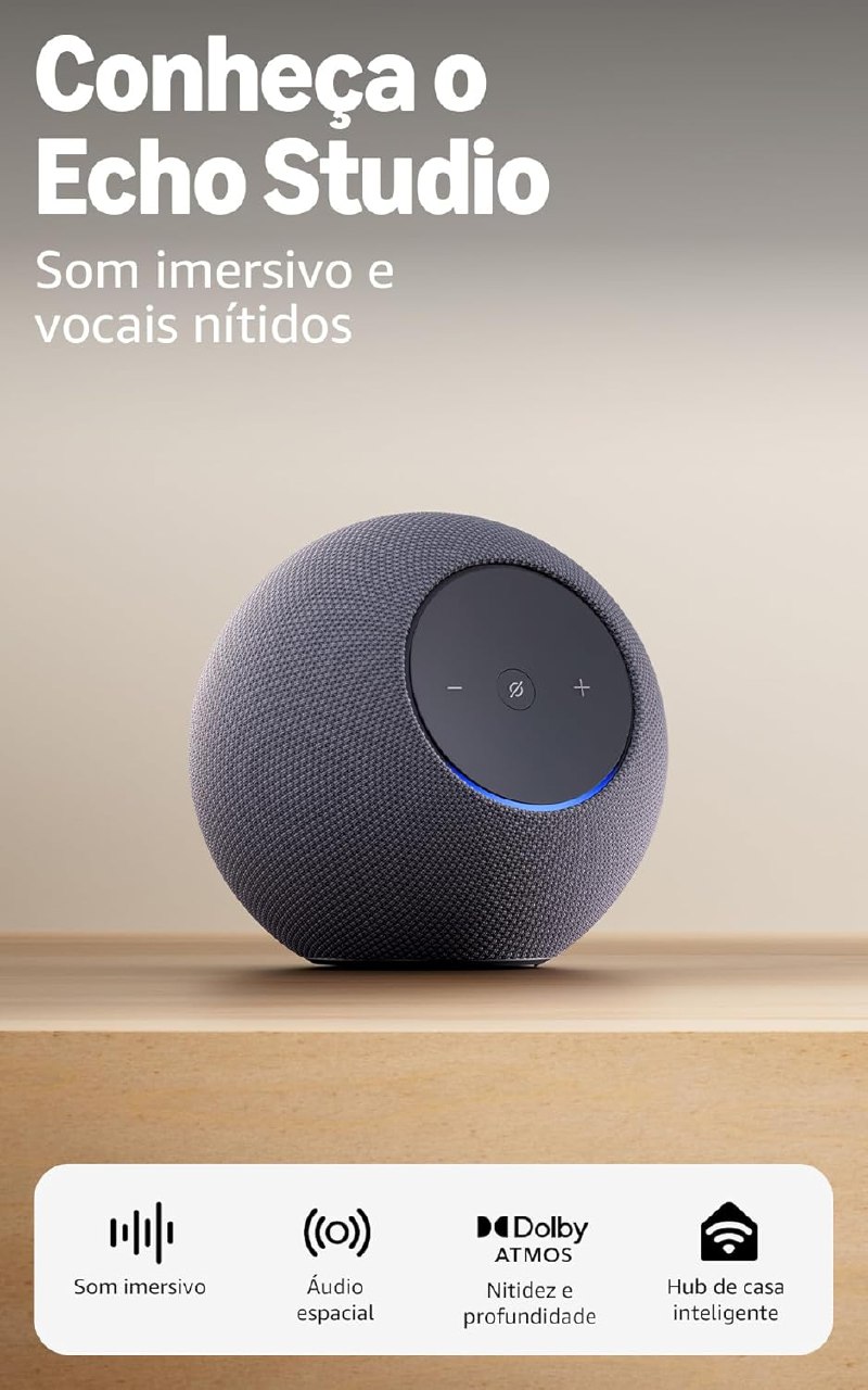 Amazon Echo Studio (Geração mais recente) // Design compacto, áudio espacial imersivo e Dolby Atmos, Cor Grafite, com Acesso Antecipado à Alexa