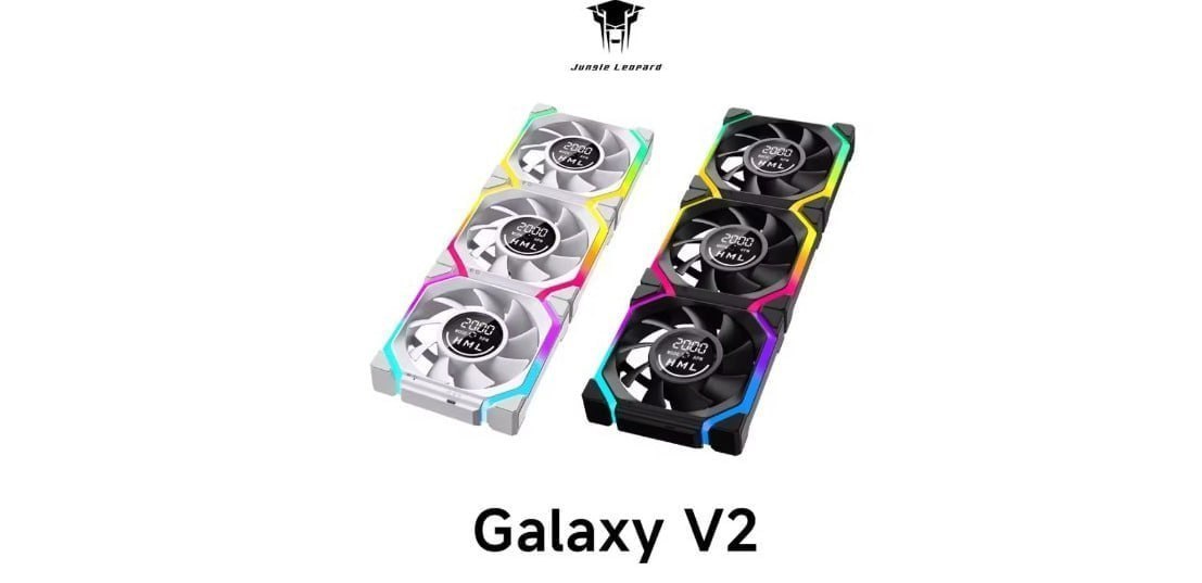 Kit 3 Fans Magnéticas Jungle Leopard Galaxy V2 ARGB 5V Reverse ou Normal 360mm Magnética, Contador RPM no Meio das Fans