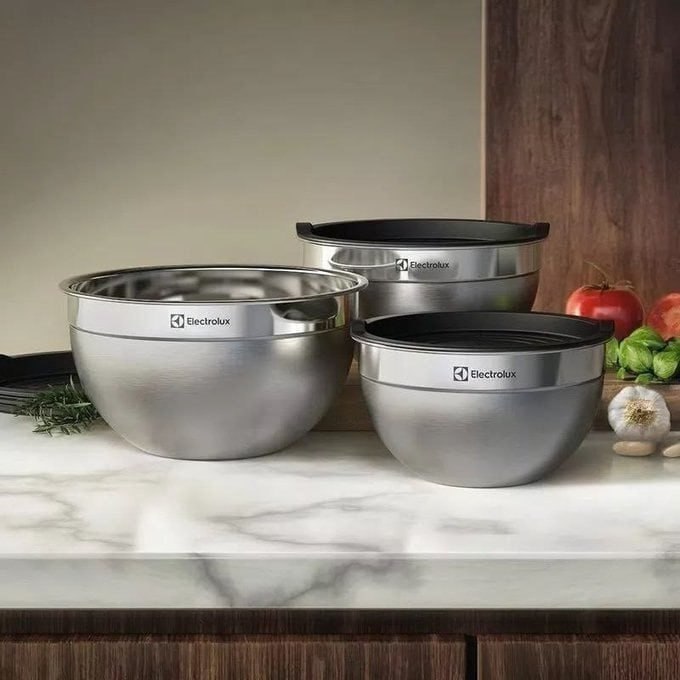 Conjunto com 03 Bowls Tigelas de Inox c/ Tampa Electrolux