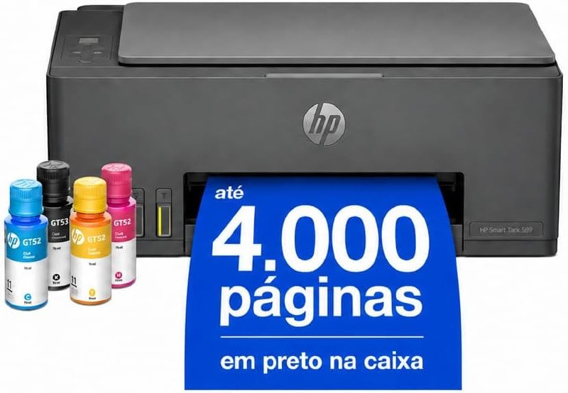 Impressora Multifuncional HP Smart Tank 589 Tanque de Tinta Colorida Wi-Fi