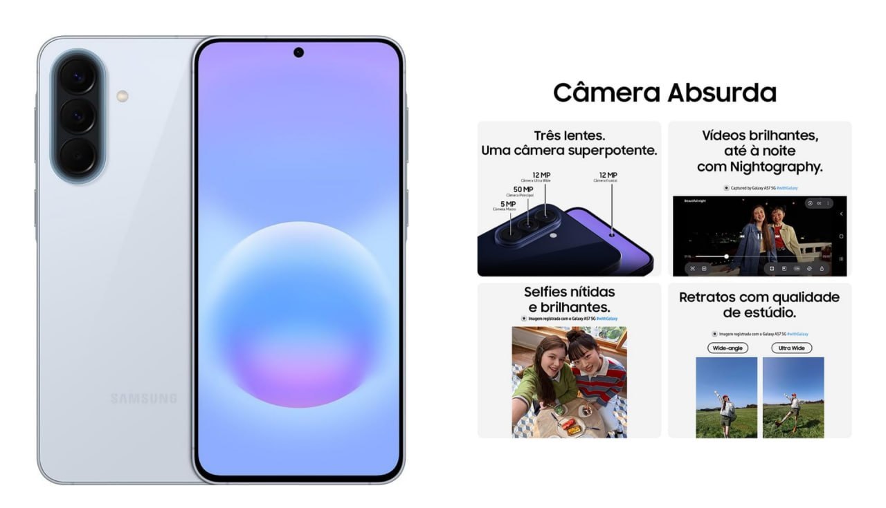 Samsung Galaxy A57 5G 128GB – Smartphone com 8GB RAM, tecnologia 5G e IA integrada ara melhor desempenho e fotos.