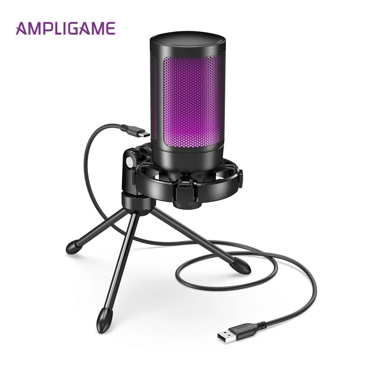 FIFINE Ampligame USB Microfone de Jogo para PC/MAC, Microfone Plug&Play com Tripé para Transmissão
