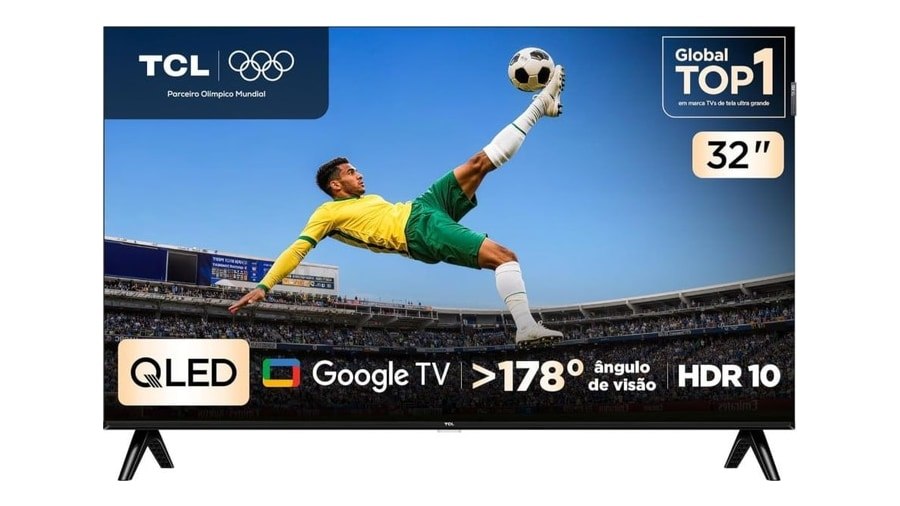 TCL, Smart TV, 32 Polegadas, HD QLED, WiFi, Bluetooth, Google TV, 2 HDMI, HDR10, Dolby Audio, 32S5K