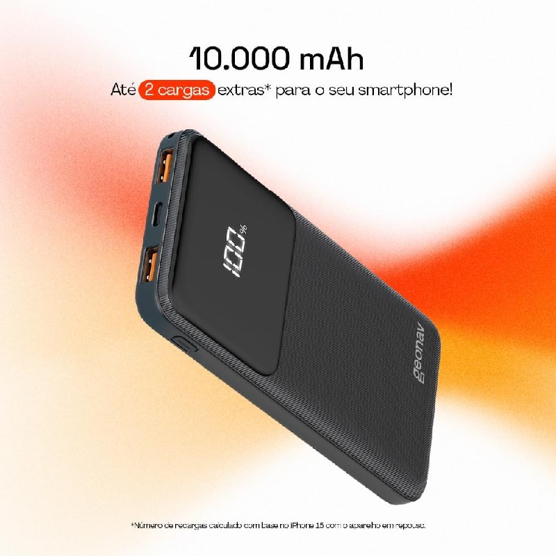 Geonav Power Bank, Carregador Portátil Universal 10.000mAh, Carga rápida
