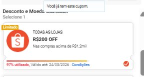 OSCILANDO O CUPOM SHOPEE