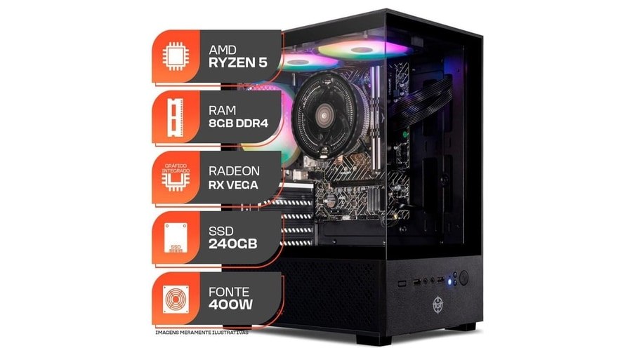 PC Montado Forge, AMD Ryzen 5 3400G, 8GB DDR4, SSD 240GB, 400W 80 Plus