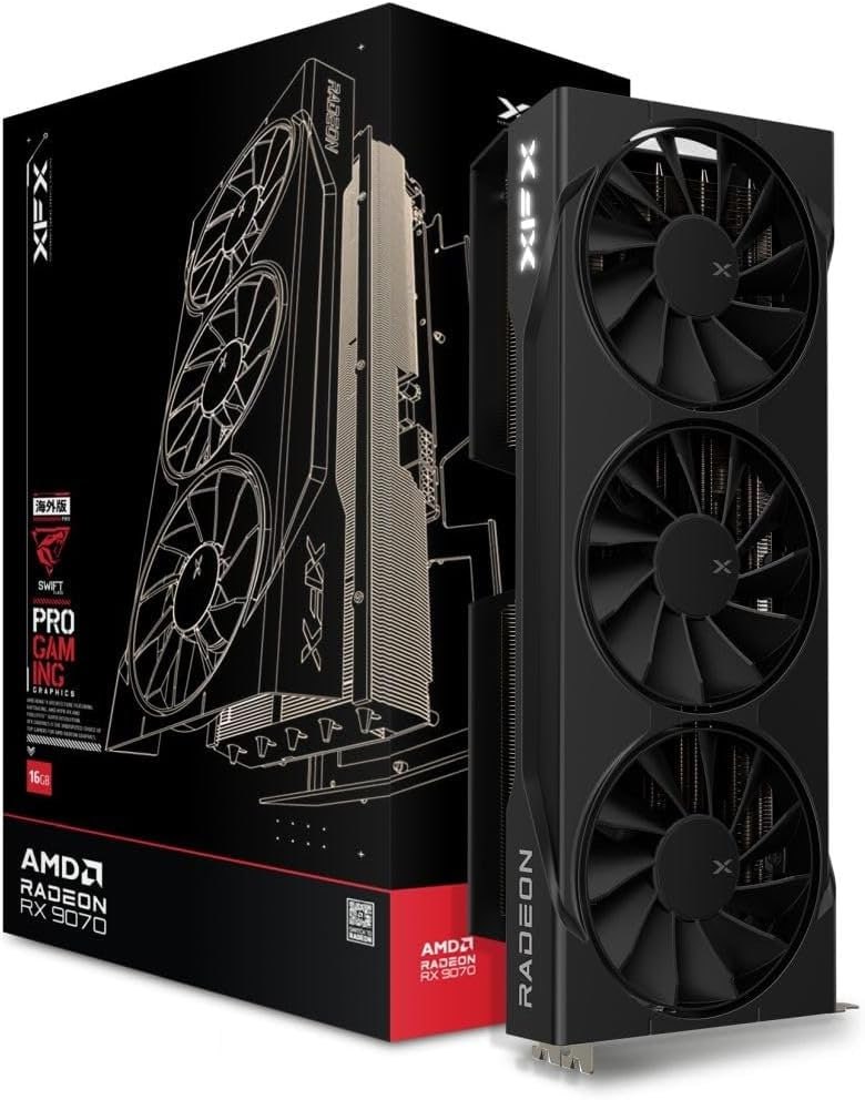 XFX Placa gráfica Swift AMD Radeon RX 9070 OC Triple Fan Gaming Edition 16GB GDDR6, preta