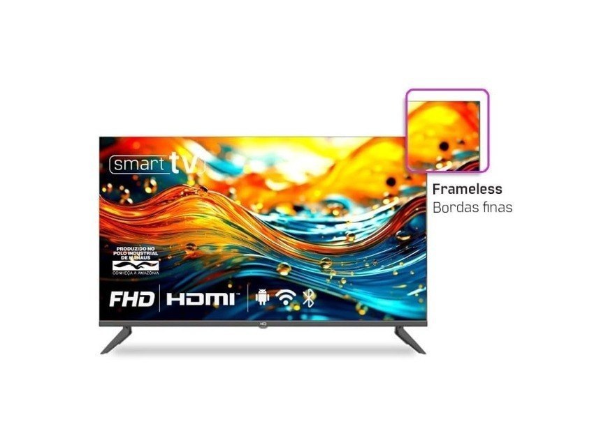 Smart TV HQ 43" Full HD tela sem bordas Android 12 design Slim HQS43NKHM