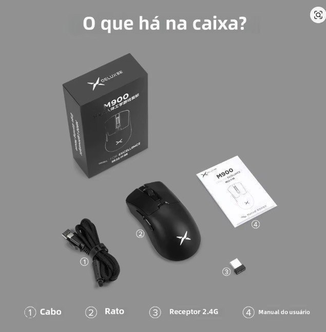 Mouse Sem Fio Delux M900 SE PAW3311 - 1000Hz - +-63g - 2.4Ghz/Com Fio - 400mAh